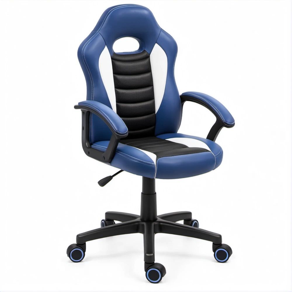 Cadeira Gaming Ergonómica Giratória Azul, Preta e Branca em Couro Sintético PU 62 x 62 x 110-120 cm