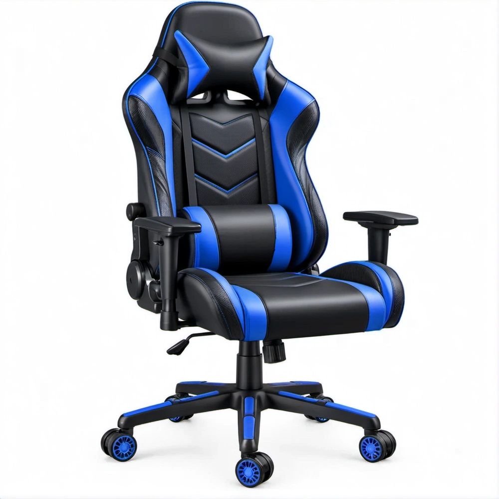 Cadeira Gaming Ergonómica Reclinável Preta e Azul em Pele Sintética PU, 66 x 66 x 120-130 cm