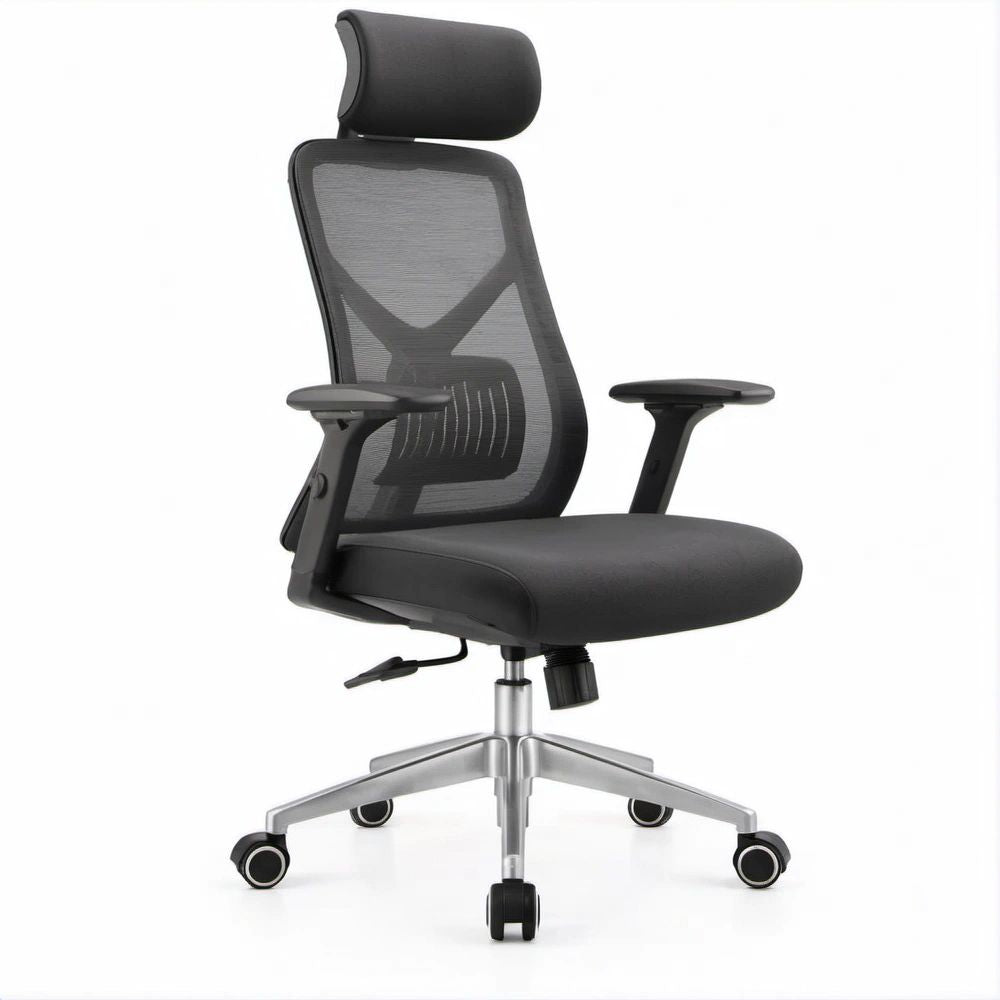 Cadeira de Escritório Ergonómica Giratória Preta com Encosto Alto em Malha, 64 x 64 x 119-129 cm