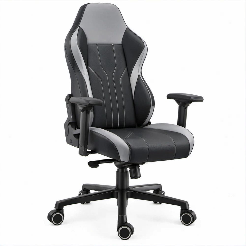 Cadeira Gaming Ergonómica Reclinável Preta e Cinzenta em Pele Sintética PU 66 x 64 x 114-124 cm