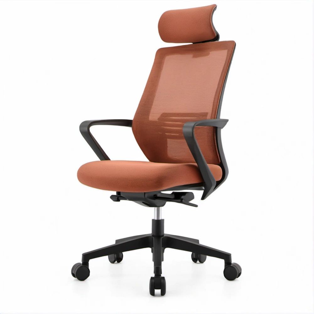 Cadeira Ergonómica com Apoio de Cabeça em Malha Terracota 65 x 65 x 116-126 cm