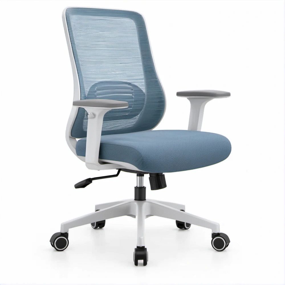 Cadeira de Escritório Ergonómica Giratória Azul-claro em Malha e Poliéster, 62 x 62 x 118-128 cm