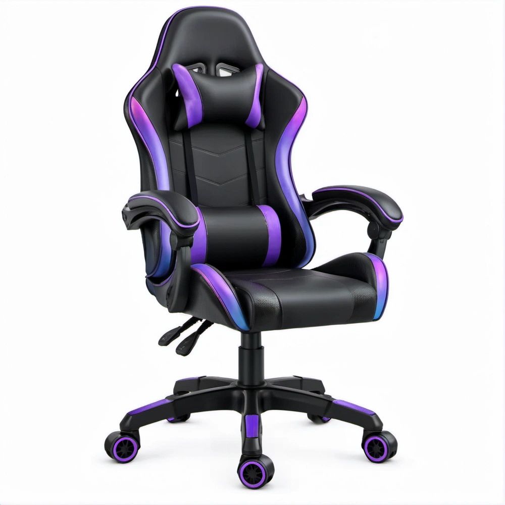 Cadeira Gaming Ergonómica em Couro Sintético PU Preto e Roxo 66 x 70 x 125-135 cm