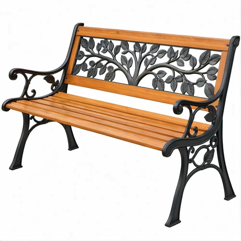 Banco de Jardim para 2 Pessoas em Madeira Maciça Castanho e Ferro Fundido Preto 125 x 60 x 80 cm