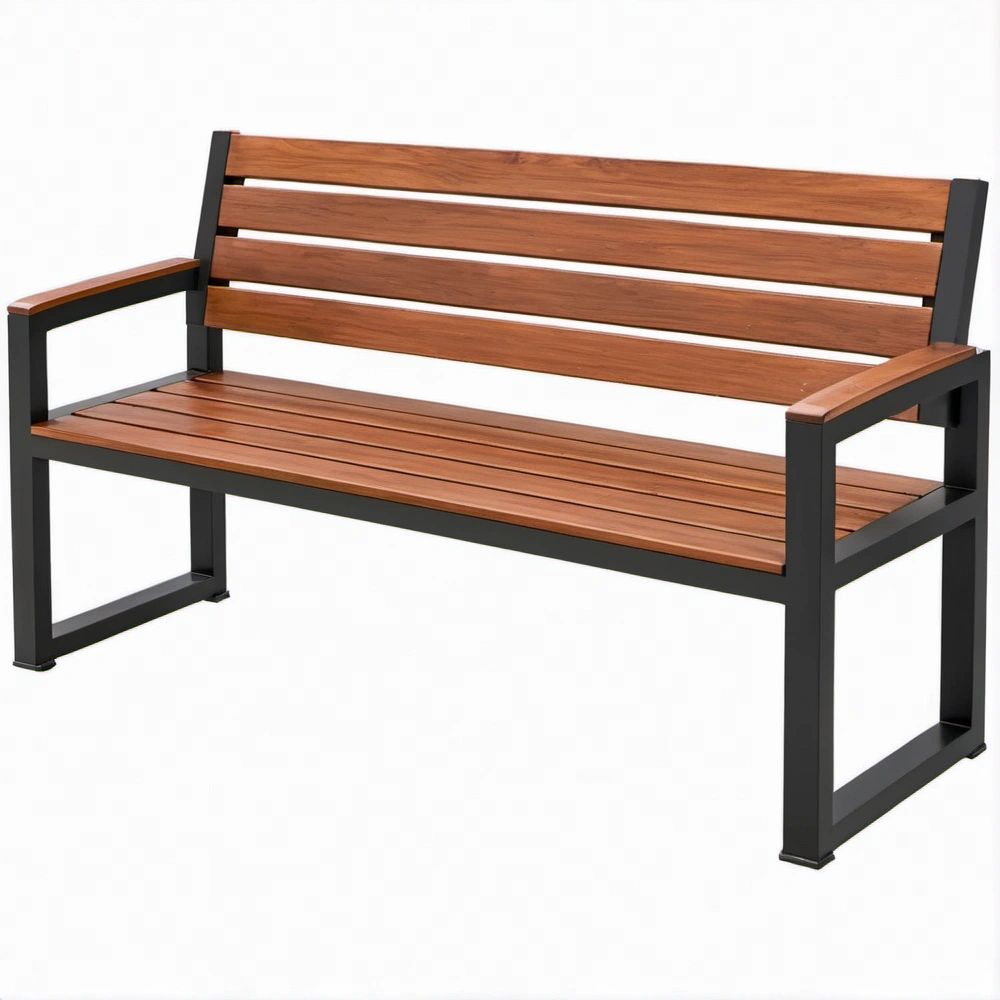 Banco de Jardim em Madeira Maciça de Acácia e Aço Castanho e Preto 120 x 60 x 85 cm