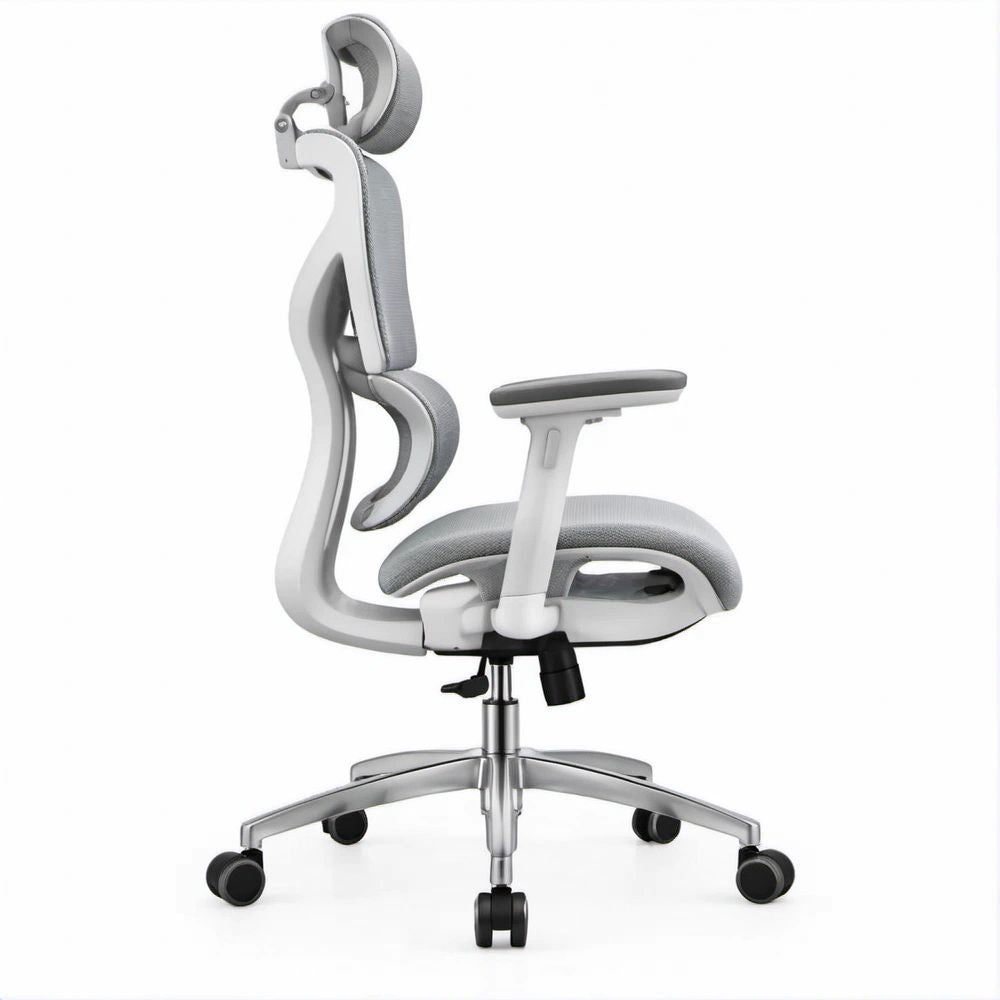 Cadeira de Escritório Ergonómica Cinzenta e Branca em Malha de Poliéster, 65 x 65 x 118–128 cm
