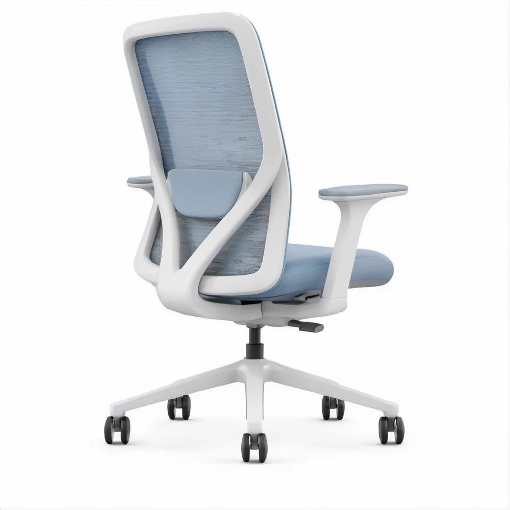 Cadeira de Escritório Ergonómica Giratória Azul e Branca em Polipropileno e Malha de Poliéster 66 x 66 x 116-126 cm