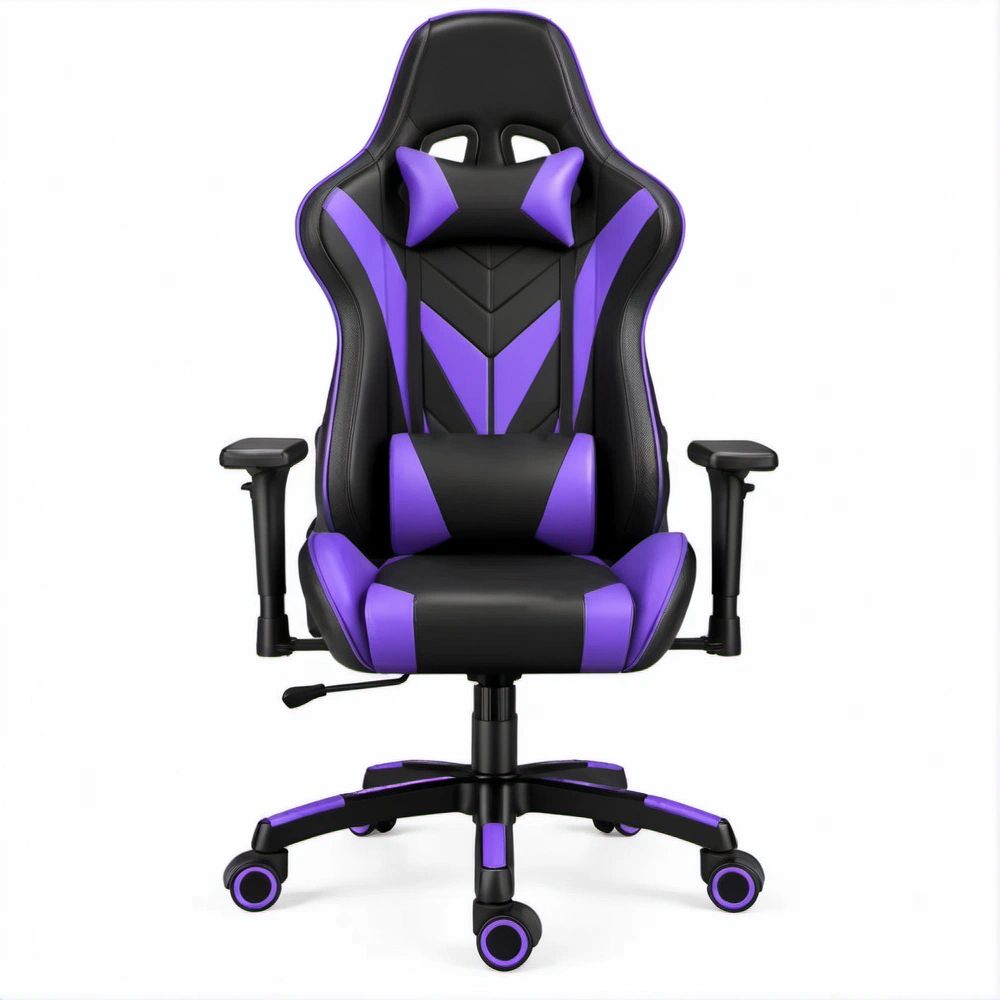 Cadeira Gaming Preta e Roxa em Couro Sintético PU, 65 x 65 x 120-130 cm