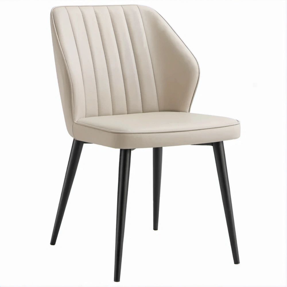 Cadeira de Jantar Estofada Bege com Pernas Pretas, 50 x 55 x 82 cm