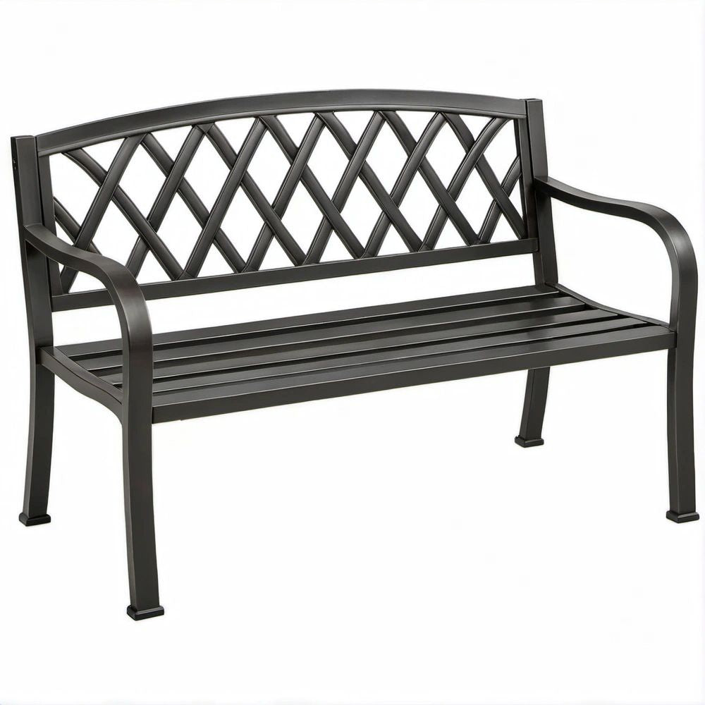 Banco de Jardim em Aço Preto para 2 Pessoas, 120 x 60 x 87 cm