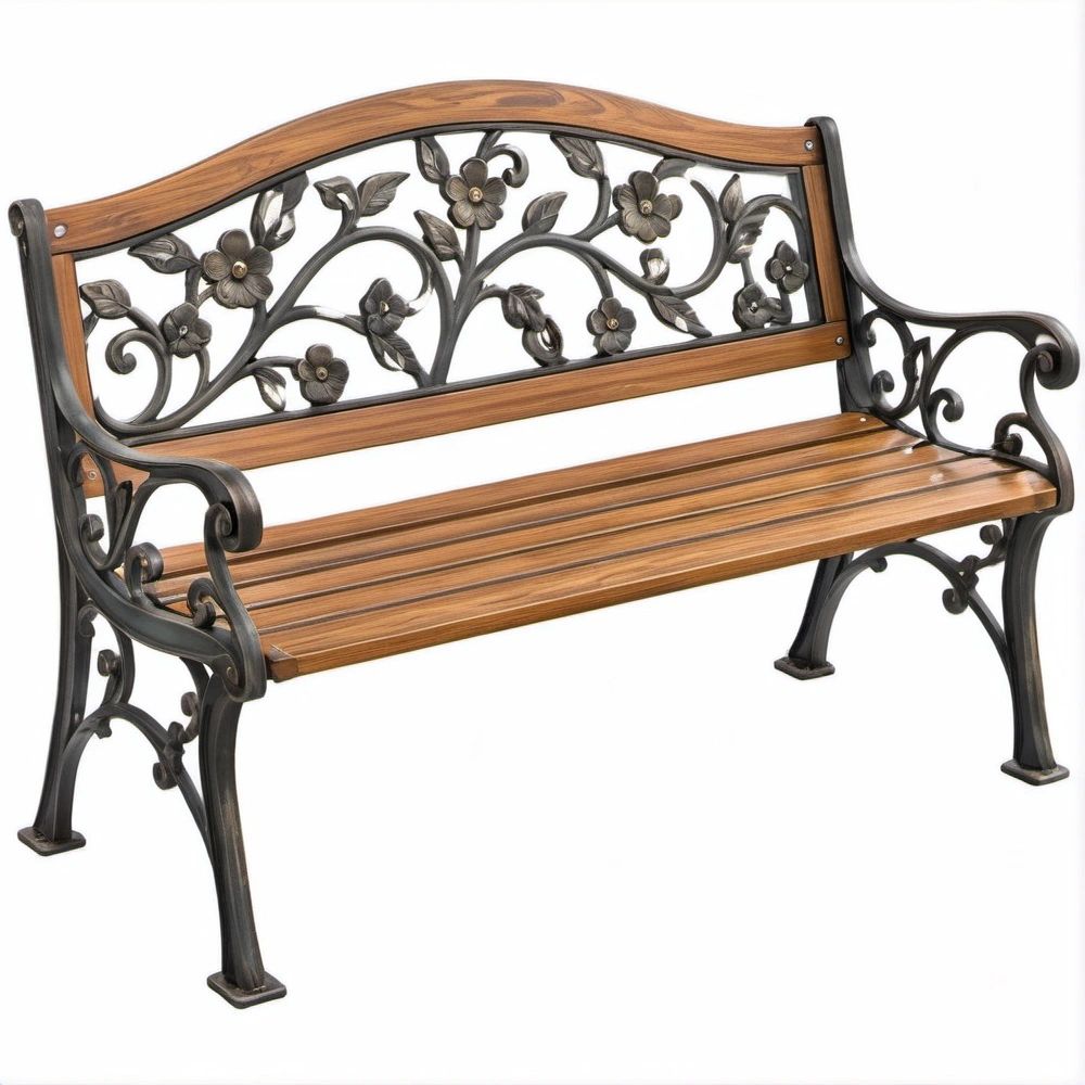 Banco de Jardim Curvo para 2 Lugares em Madeira e Ferro Fundido Castanho e Preto 122 x 62 x 83 cm