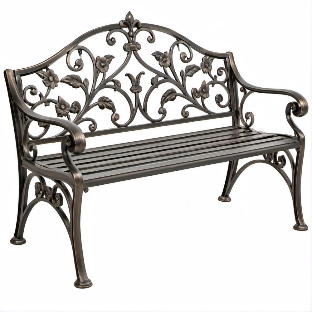 Banco de Jardim para 2 Pessoas em Alumínio Fundido Bronze, 100 x 54 x 89 cm
